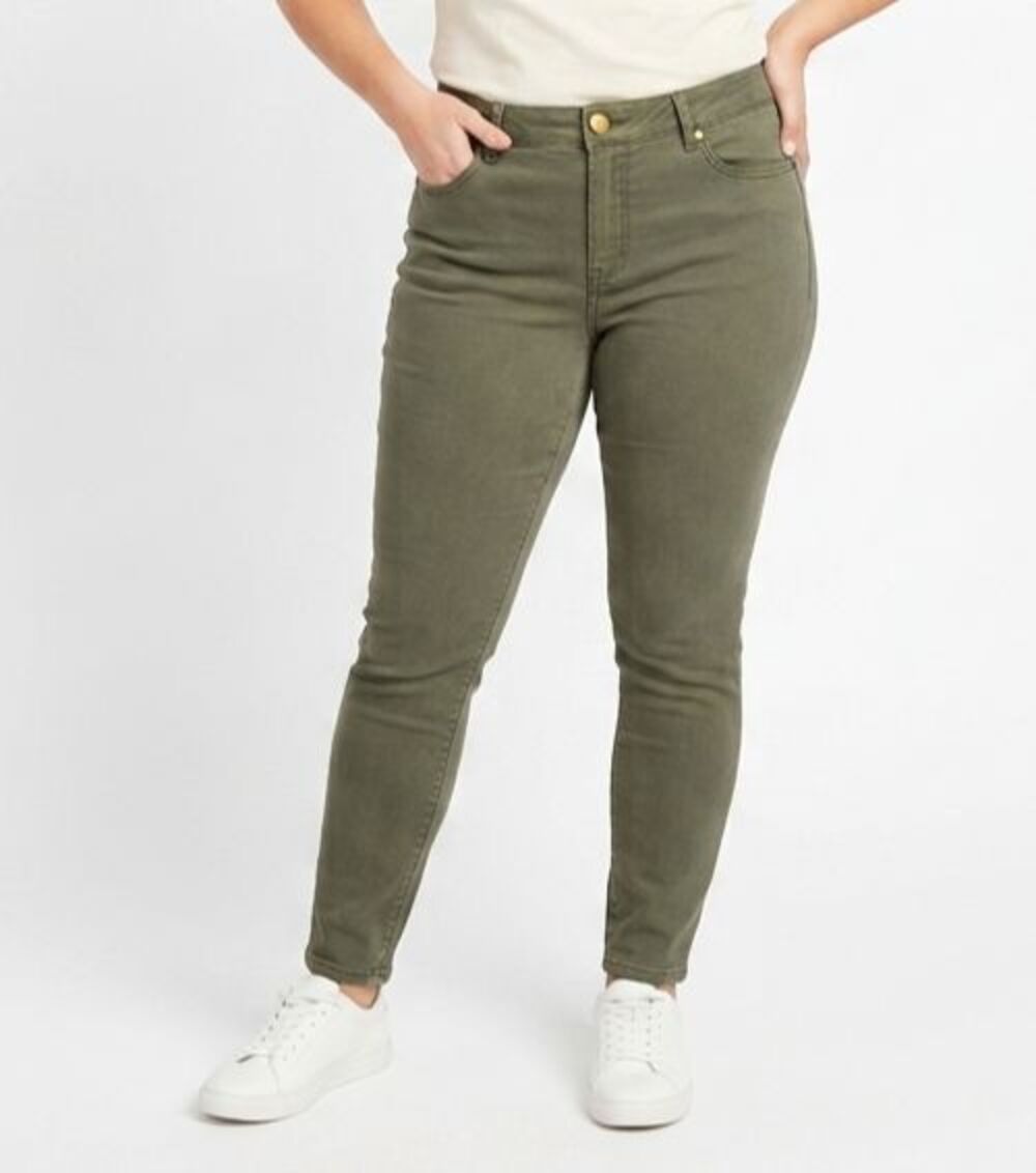 NWT Rewind The Techno Tuck Mid Rise Skinny Pants Jeans Olive Green 17 33W Plus